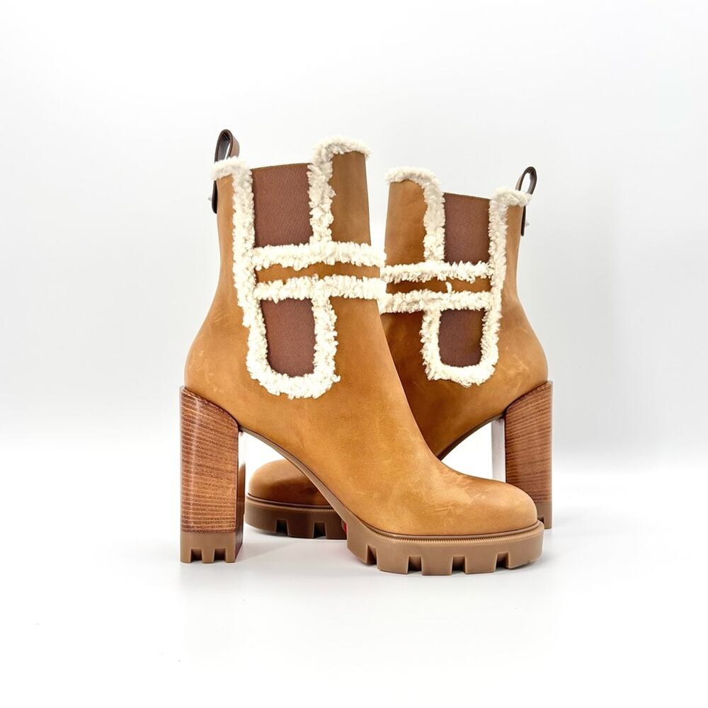 Christian Louboutin Chelsea Lug 100 Shearling High Heel Ankle Boots 41 - Picture 3 of 9